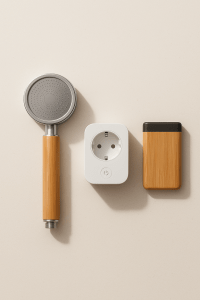 Waterbesparende douchekop met slimme energiemeter en powerbank