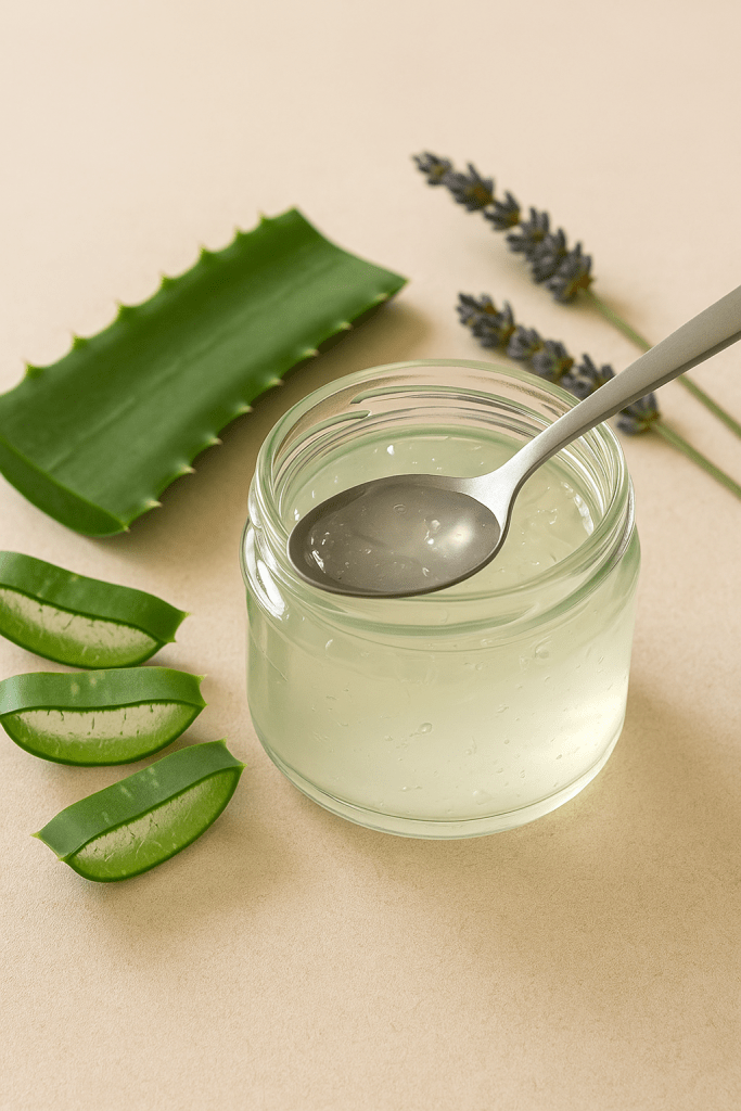 Natuurlijke aftersun met aloë vera gel in glazen pot – verkoelend, plantaardig en huidvriendelijk alternatief