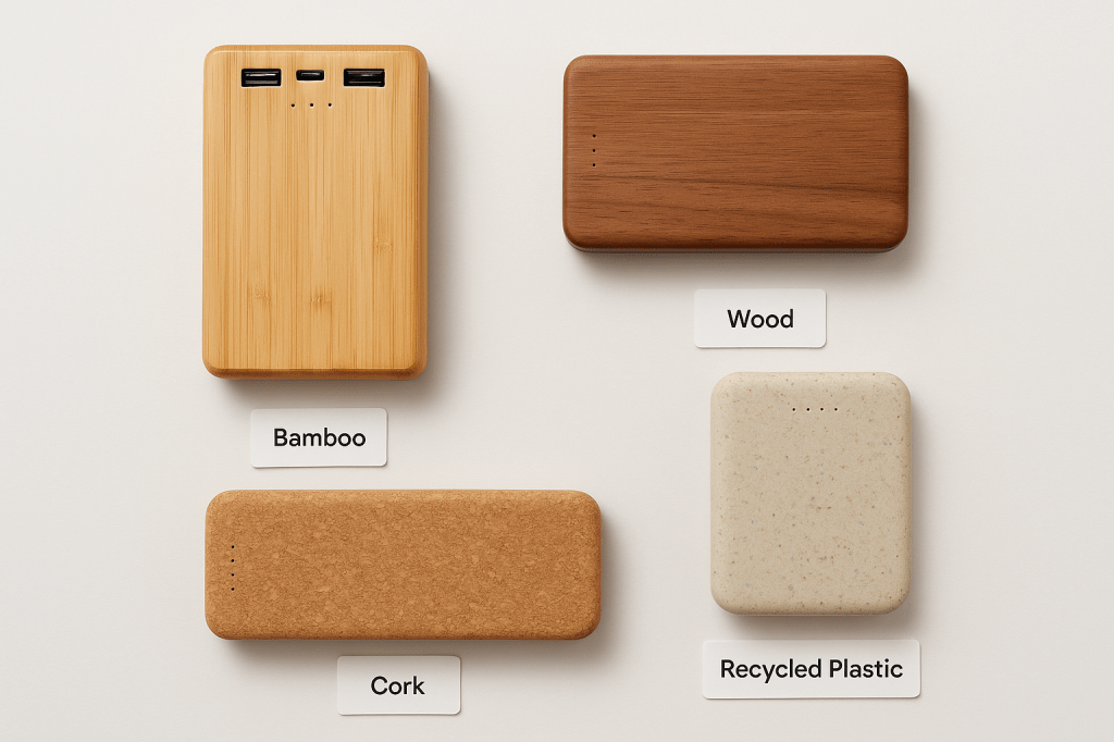 ergelijking tussen een klassieke powerbank en een model met zonnepaneel, beiden rustend op een tafel.